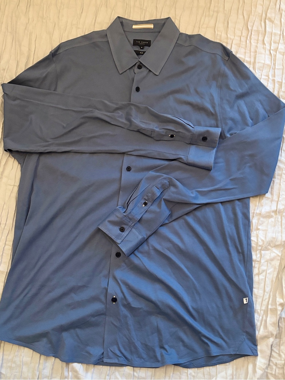 Ted Baker Marros Long Sleeve Jersey Shirt Slate Blue Slim Fit Men's Euro Size 6